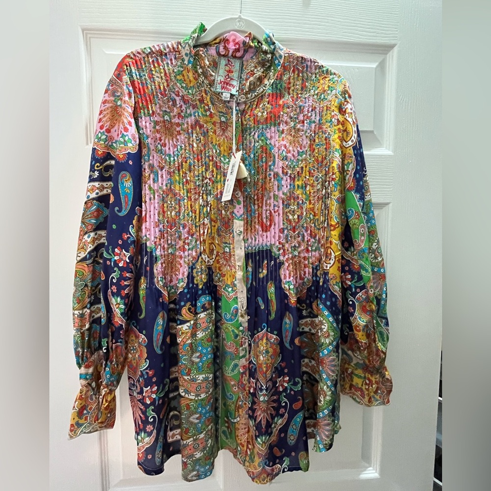 Johnny Was L silk blouse tunic top NWT